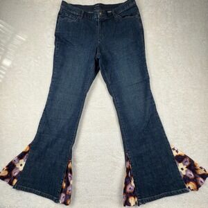Women's AXESS Flare Bohemian Stretch Jeans Favorite Fit Size 14 Patterned Insets